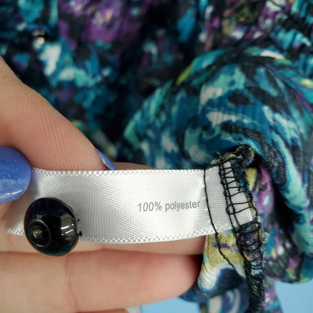 Fashion Bug Peplum Blouse Floral Chiffon Button Front Boho Top L‎ - Picture 14 of 15